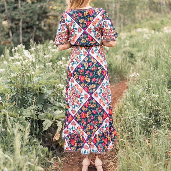 Flying Tomato Floral Maxi Dress in Navy - Picture 2 of 2